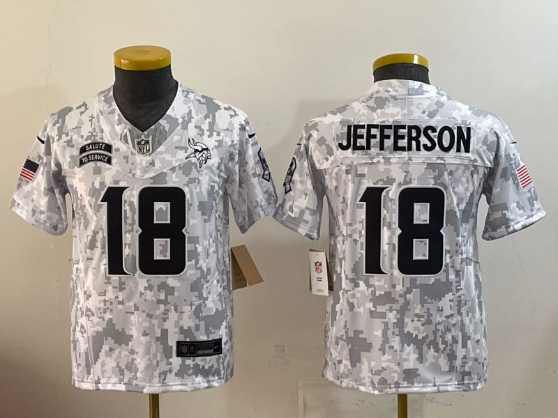 Youth 2025 Minnesota Vikings #18 Jefferson Camo Nike Limited NFL Jersey style 02